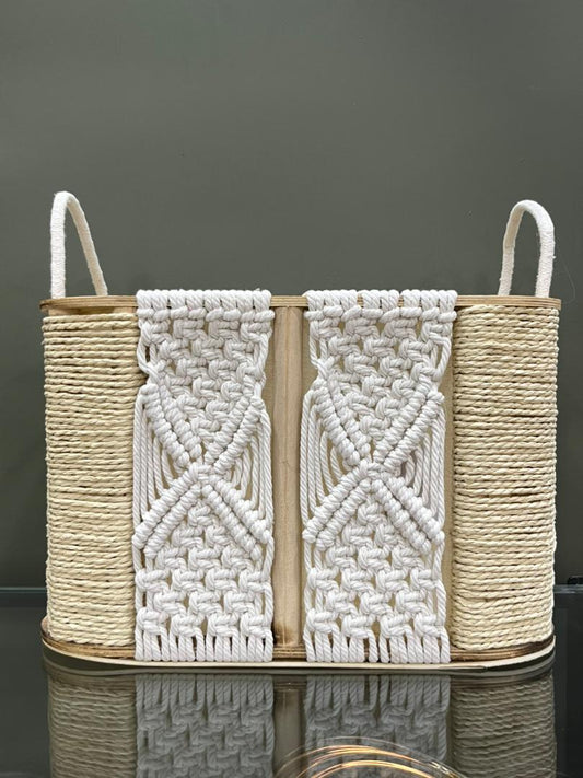 Panier de rangement macramé en bois